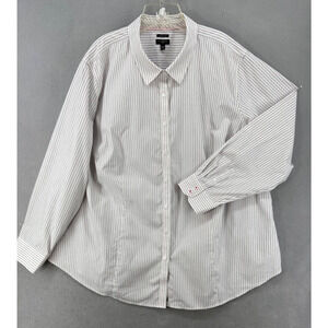 Talbots Women Shirt 24W White Black Pink Pin Stitch Wrinkle Resistant Button Up‎